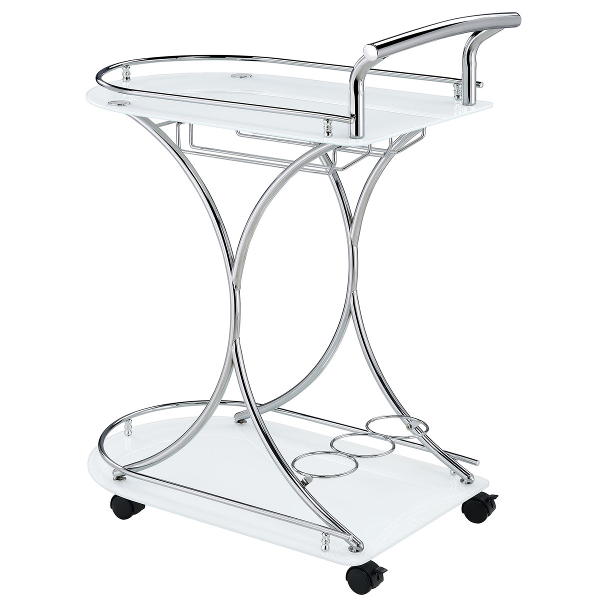 Elfman 2-Tier Glass Shelf Metal Bar Cart, White and Chrome