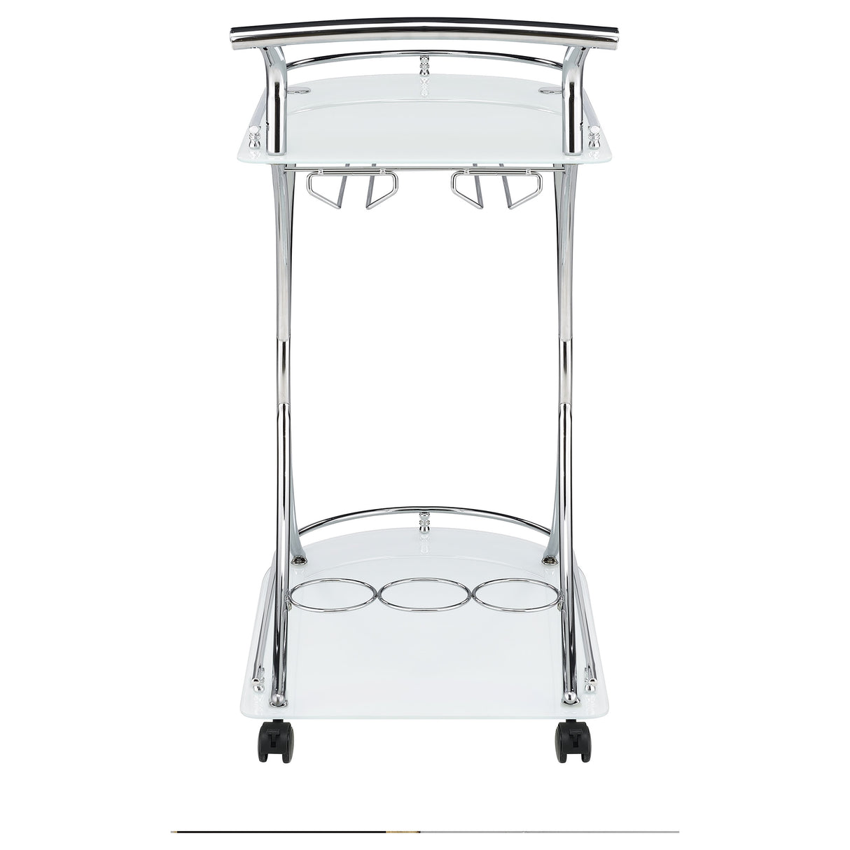 Elfman 2-Tier Glass Shelf Metal Bar Cart, White and Chrome