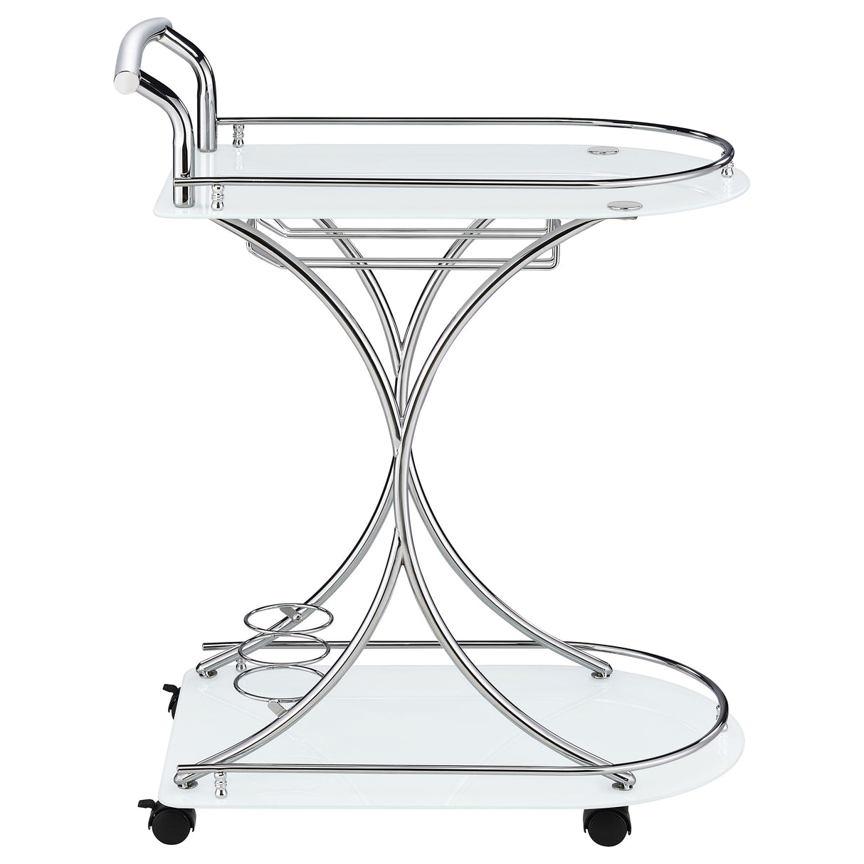 Elfman 2-Tier Glass Shelf Metal Bar Cart, White and Chrome