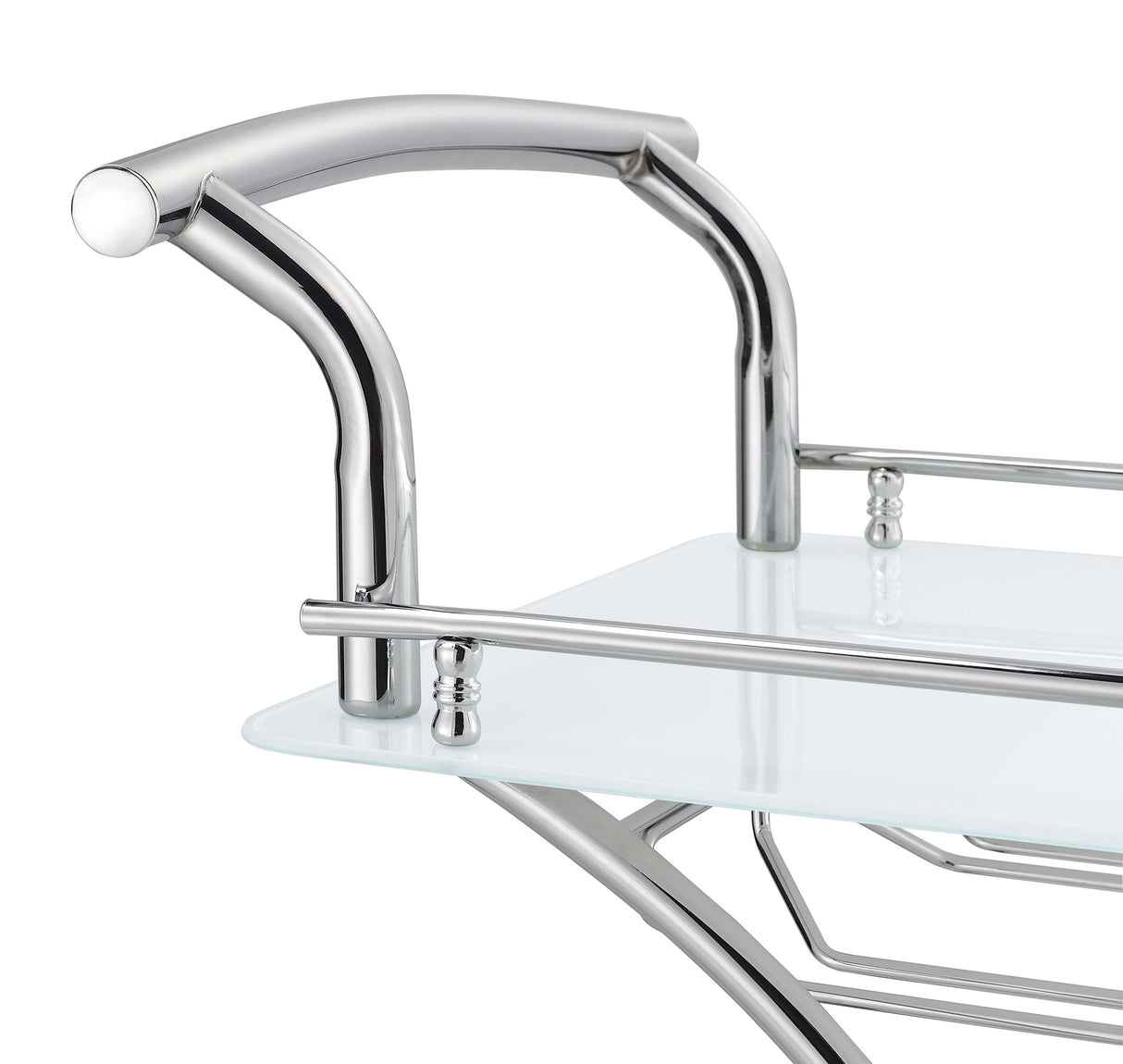 Elfman 2-Tier Glass Shelf Metal Bar Cart, White and Chrome