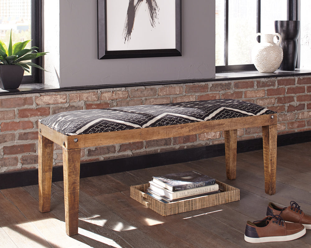 Lamont Fabric Upholstered Accent Bench, Black and Natural
