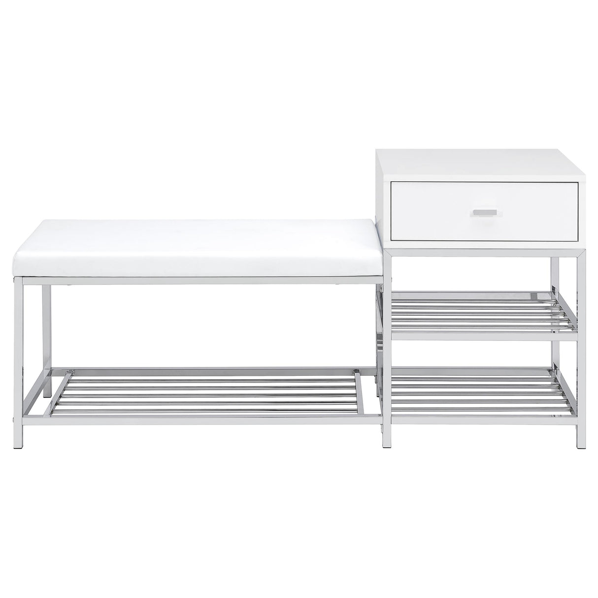 Siega 1-Drawer Shoe Storage Bench, White High Gloss and Chrome