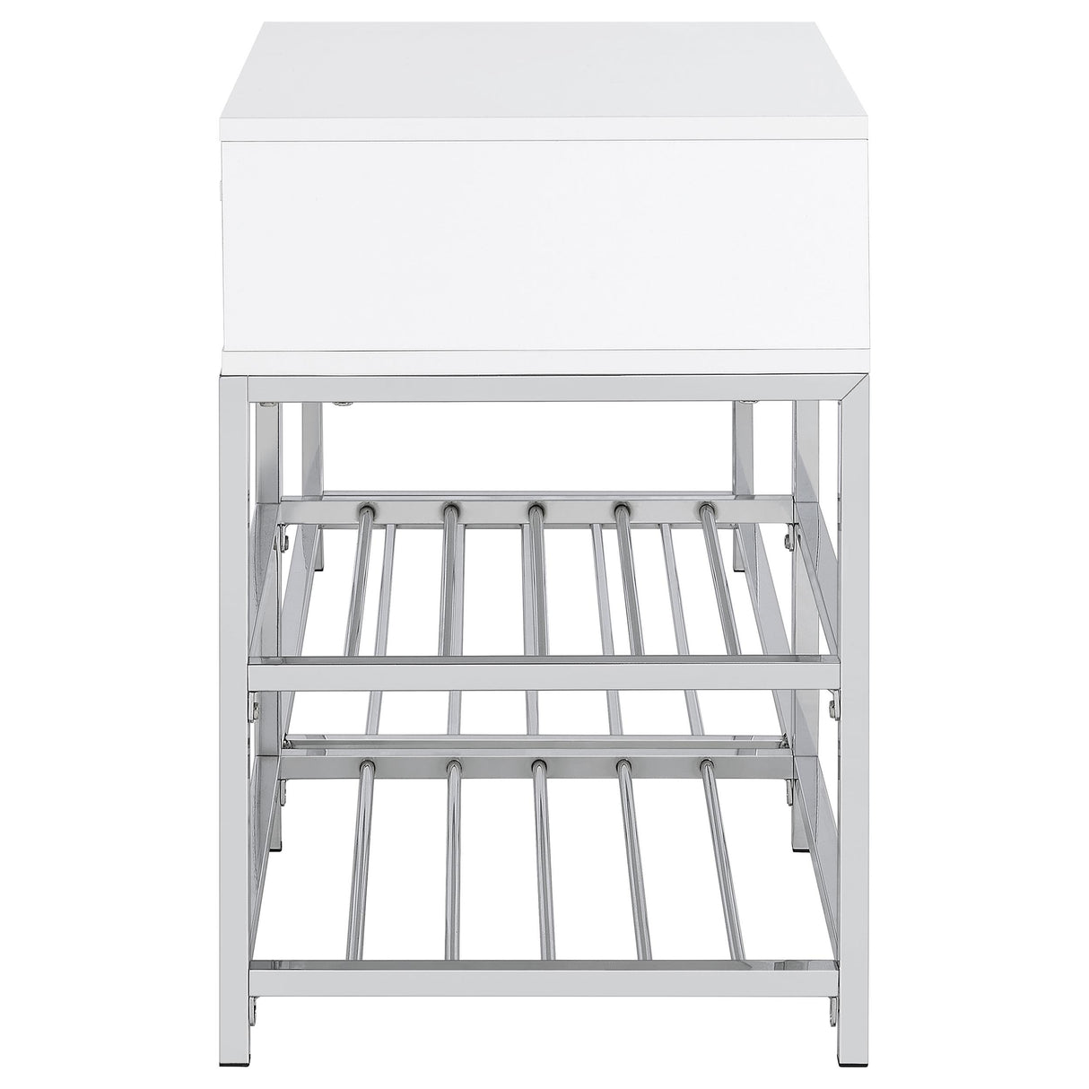 Siega 1-Drawer Shoe Storage Bench, White High Gloss and Chrome