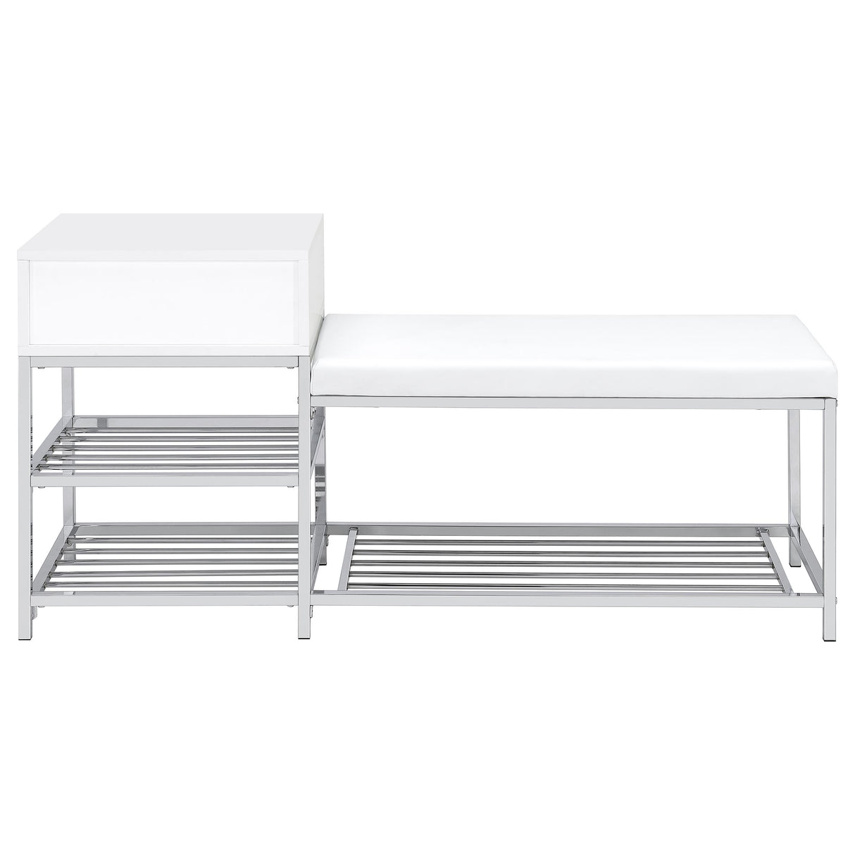 Siega 1-Drawer Shoe Storage Bench, White High Gloss and Chrome