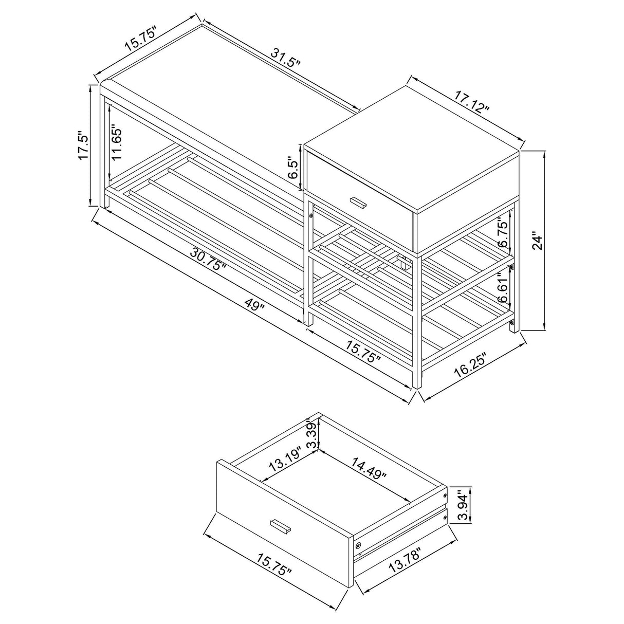 Siega 1-Drawer Shoe Storage Bench, White High Gloss and Chrome