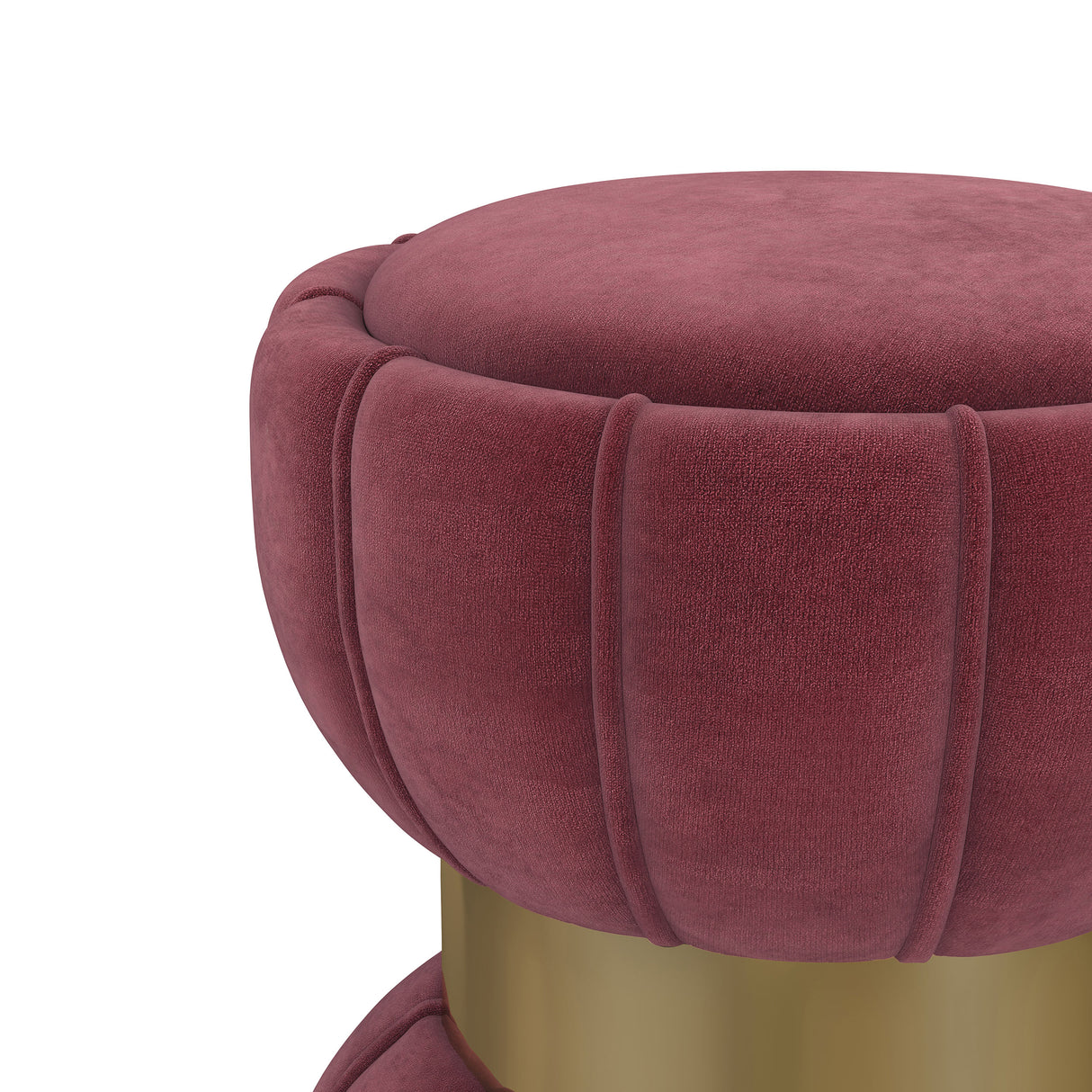 Sora Round Velvet Ottoman in Berry with Gold Band