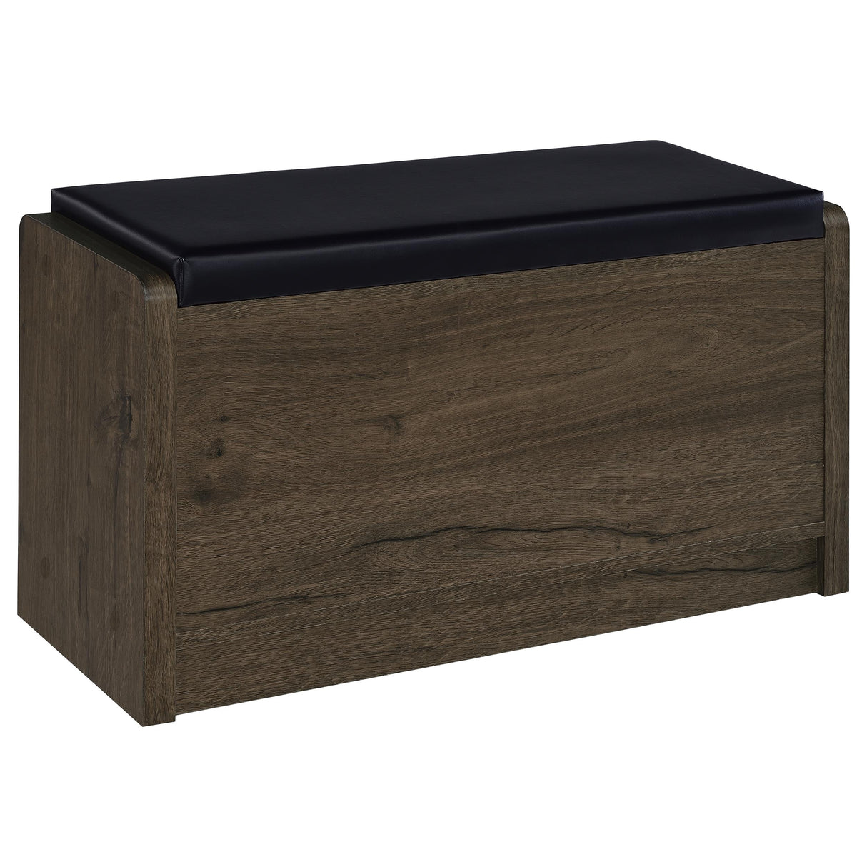 Arrington Storage Bench in Smoked Oak and Black Faux Leather