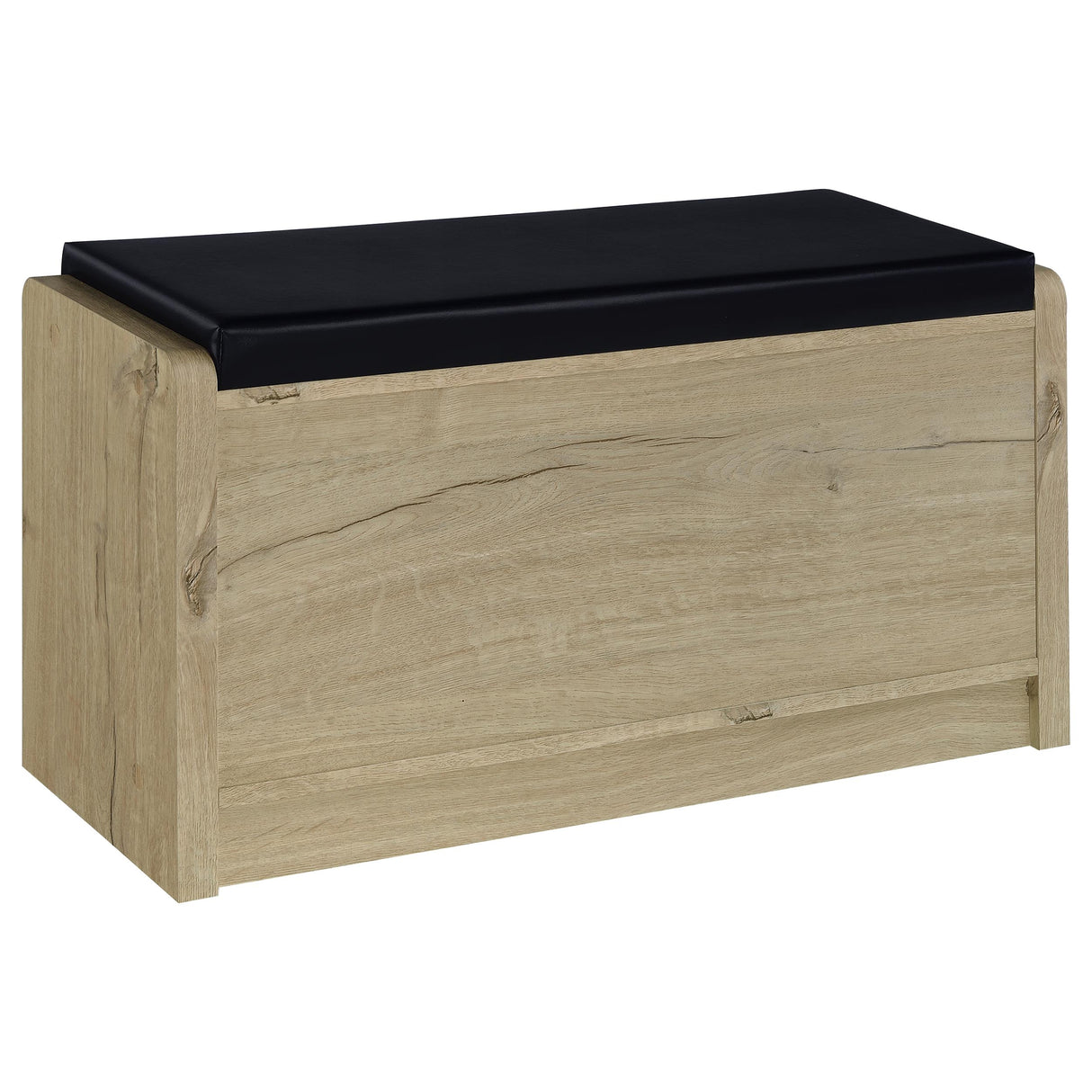 Arrington Storage Bench in White Oak and Black Faux Leather