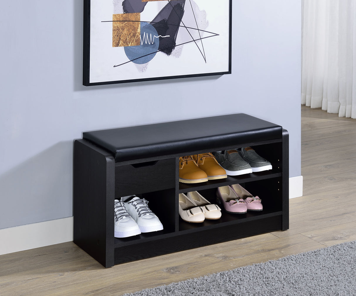 Arrington Storage Bench in Black Faux Leather