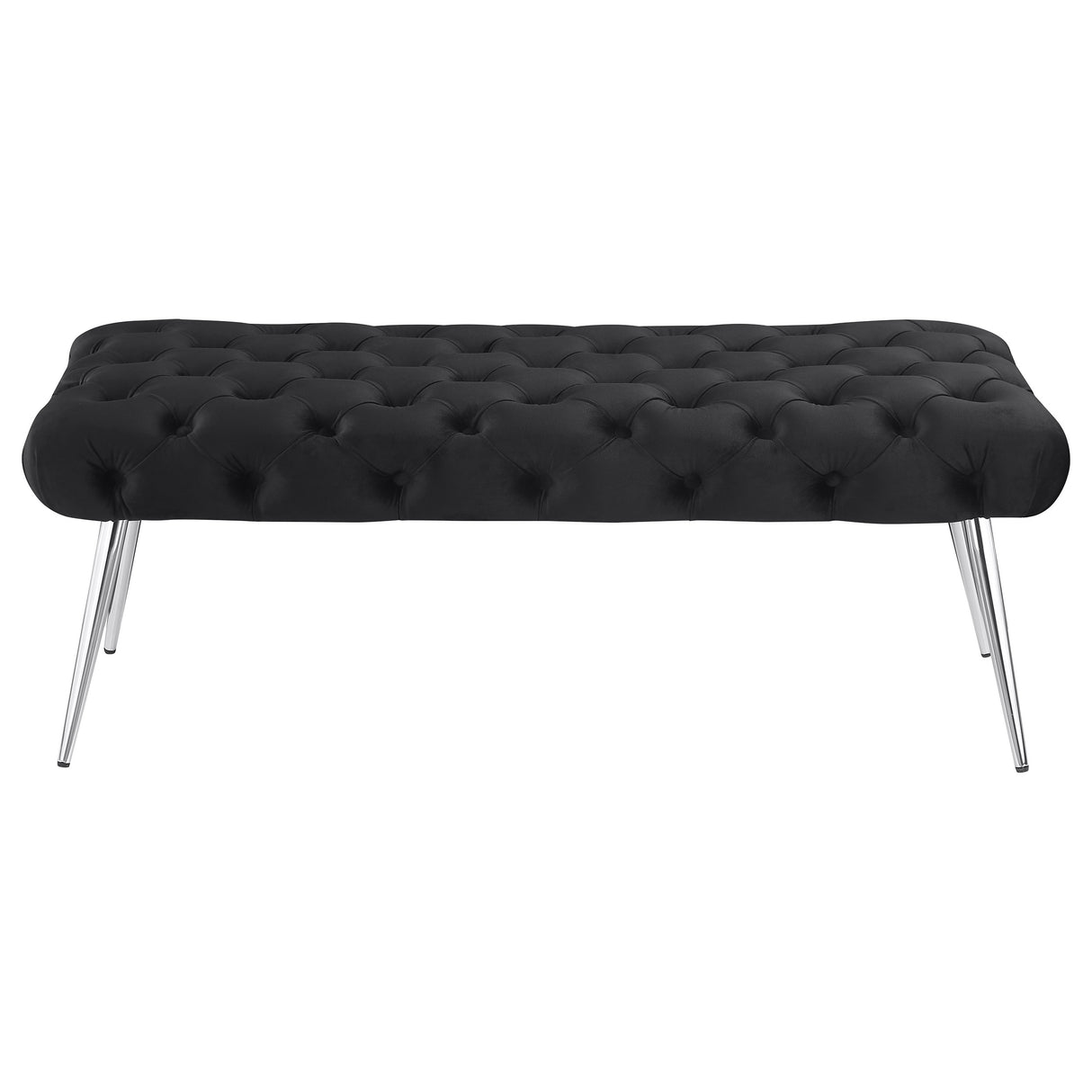 Ella Tufted Upholstered Bench with Stainless Steel Legs, Black