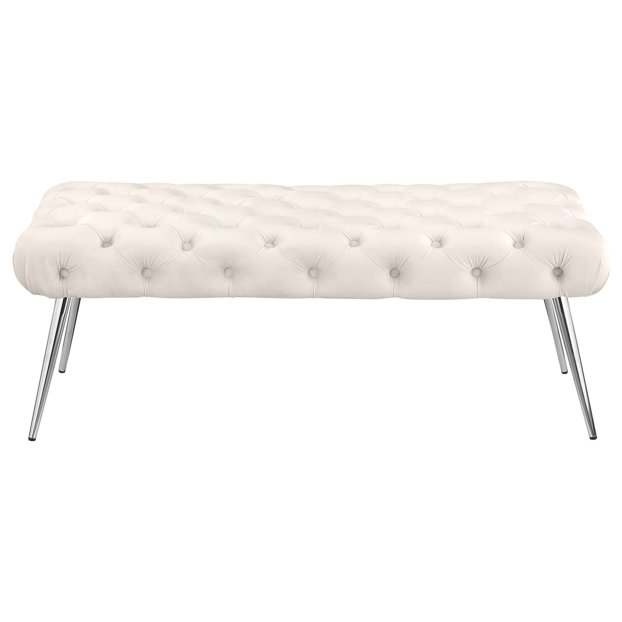 Ella Ivory Tufted Upholstered Bench with Stainless Steel Legs