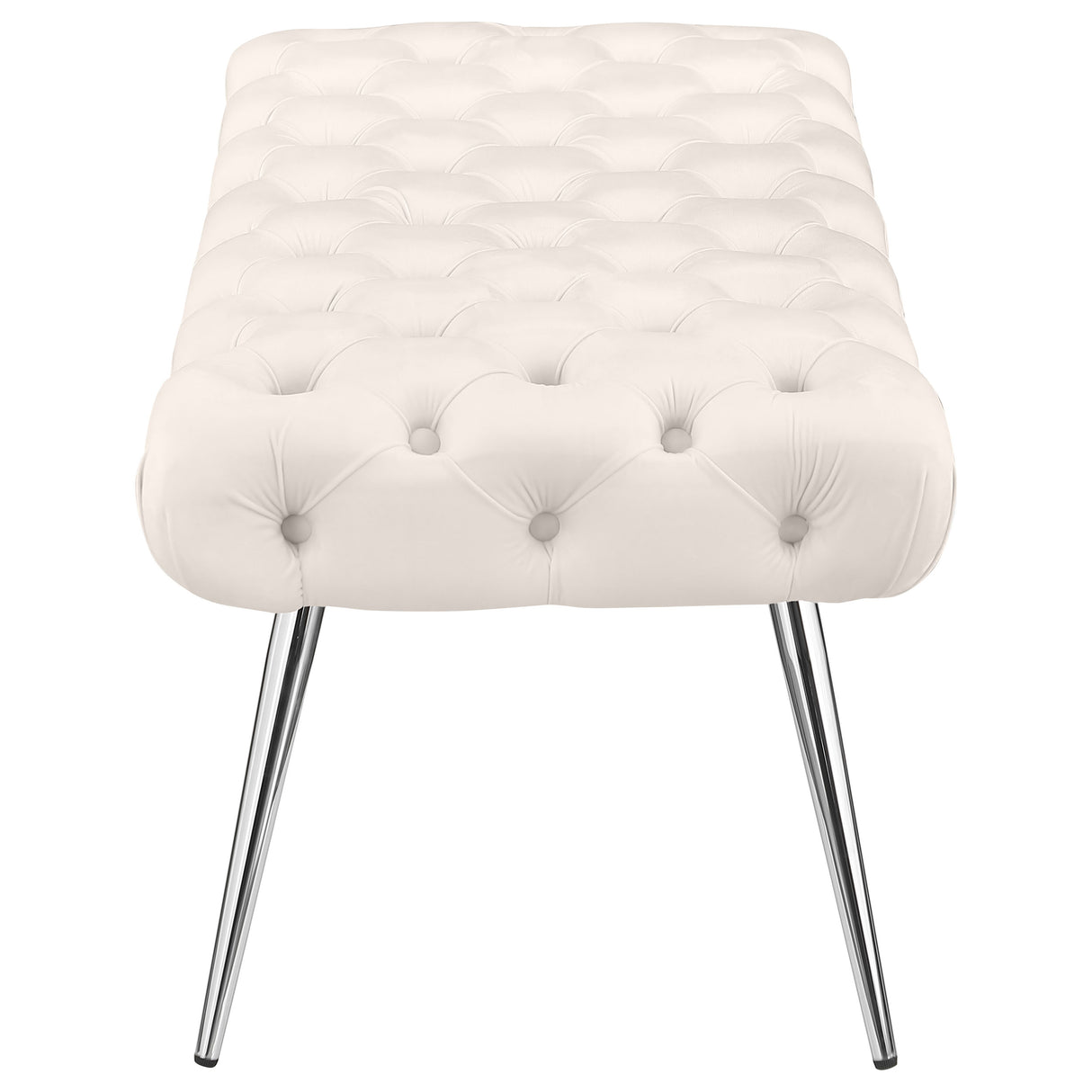 Ella Ivory Tufted Upholstered Bench with Stainless Steel Legs