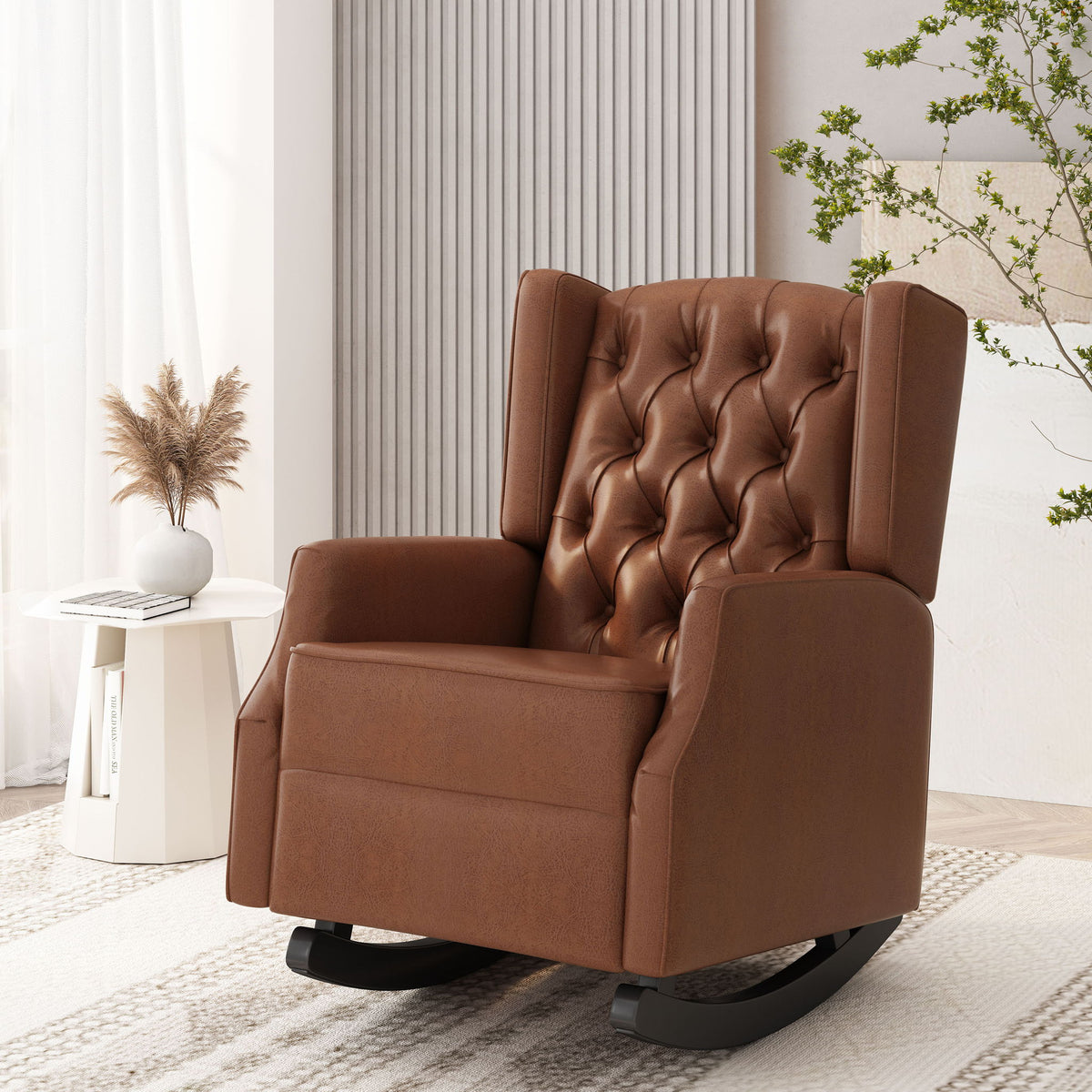 Moss - Upholstered Rocking Recliner With Diamond Tufting And Wingback - Light Brown