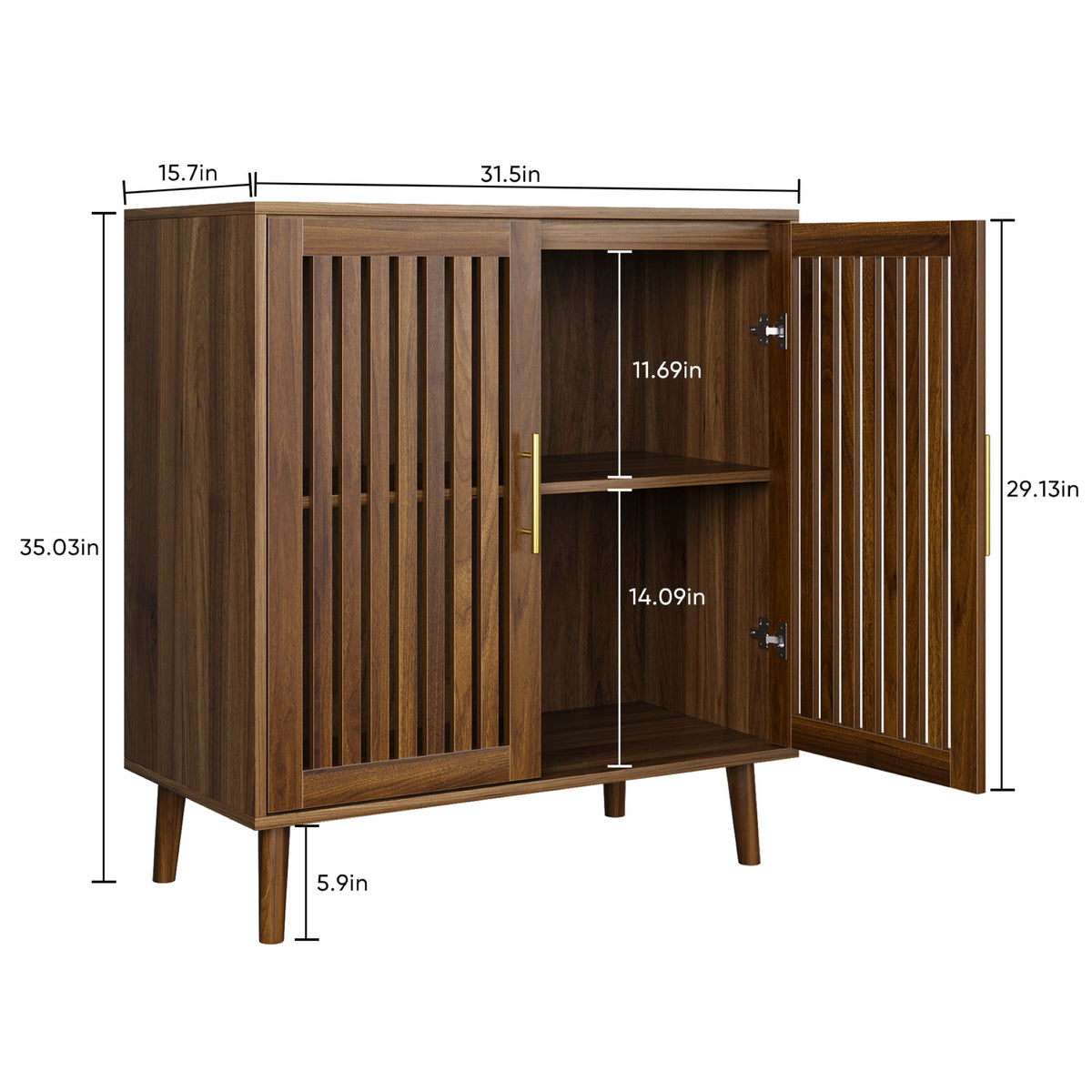 Grille Striped Sideboard Buffet Cabinet With Storage