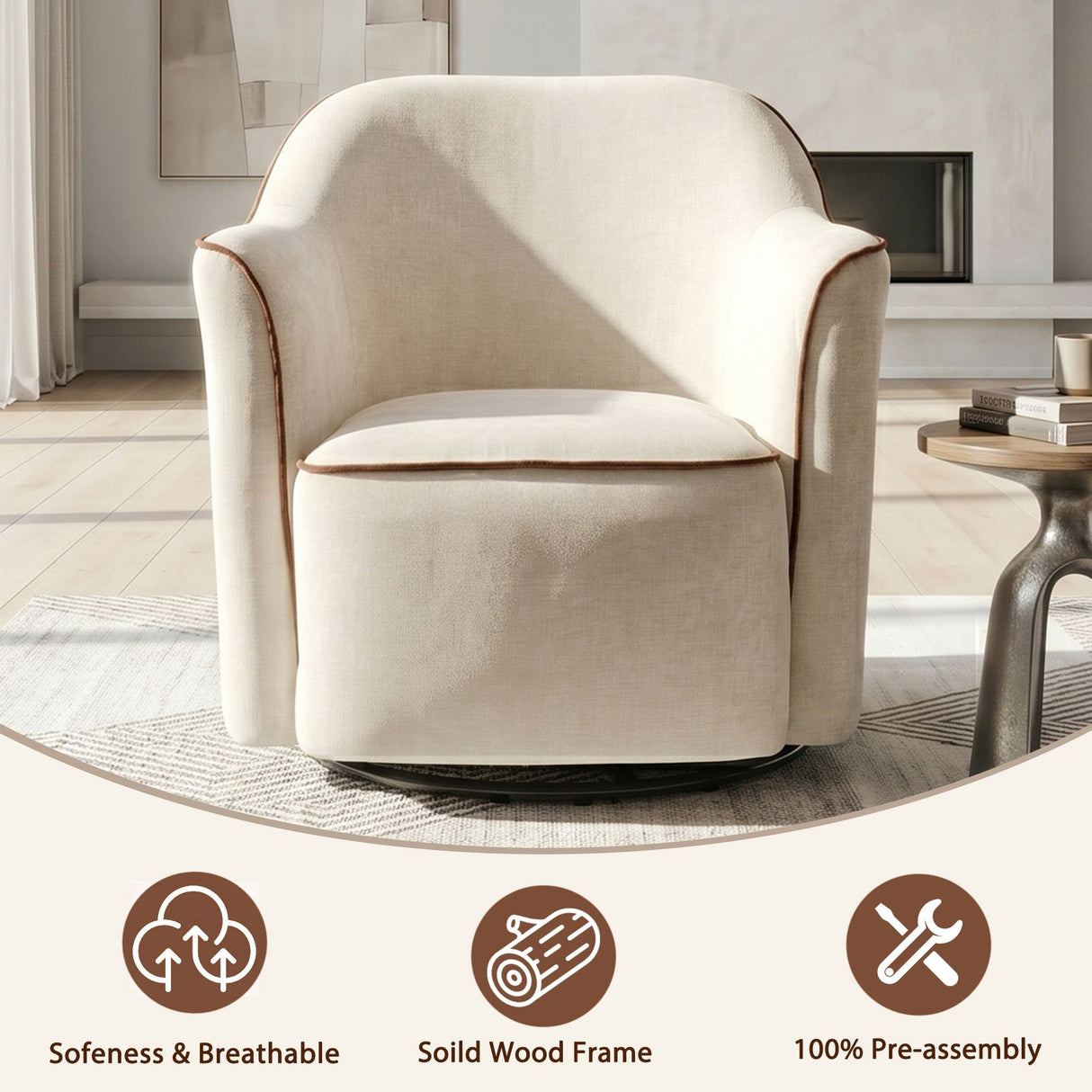 360° Swivel Accent Chair With Flared Arms