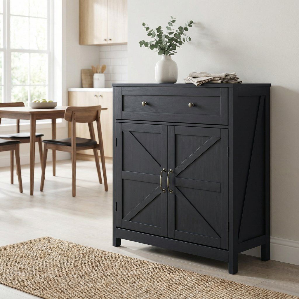 Farmhouse Storage Cabinet Kitchen Sideboard with Drawer Wood 30x32.5in