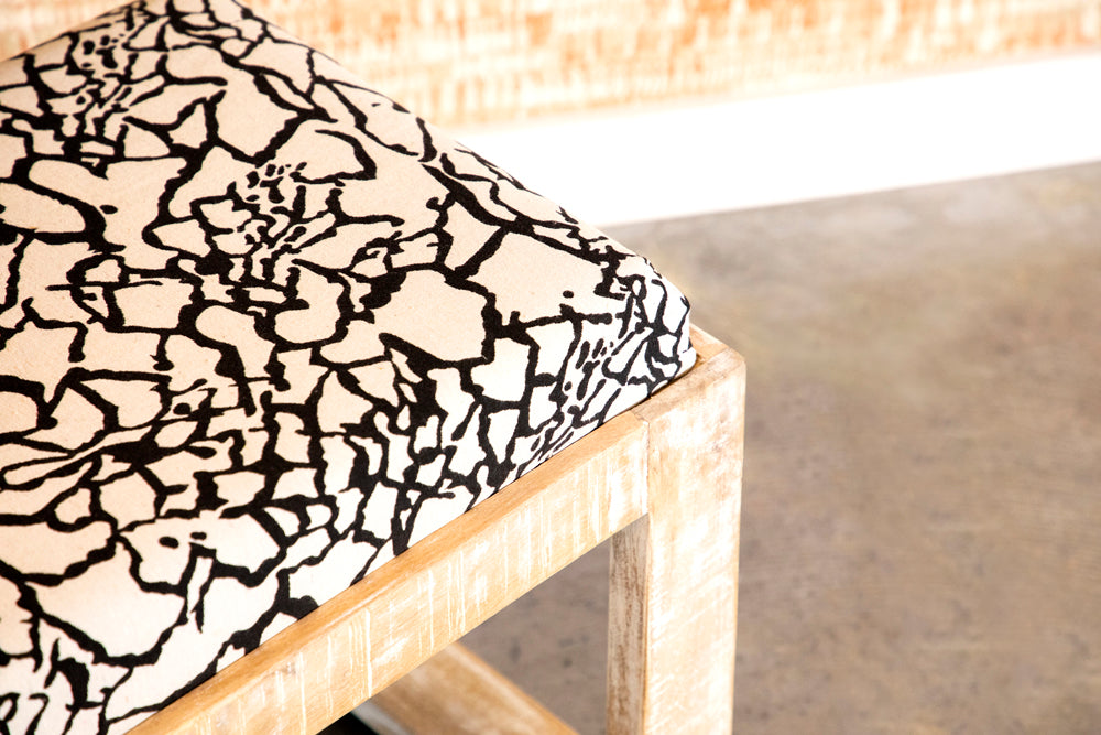 Aiden Fabric Accent Bench, Distressed White Mango Wood