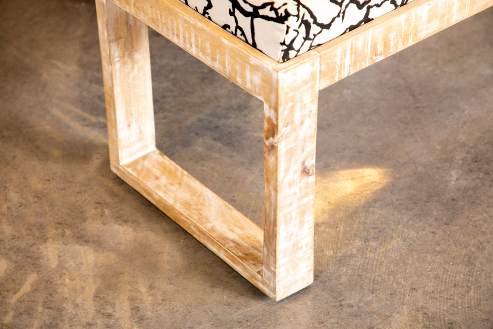 Aiden Fabric Accent Bench, Distressed White Mango Wood