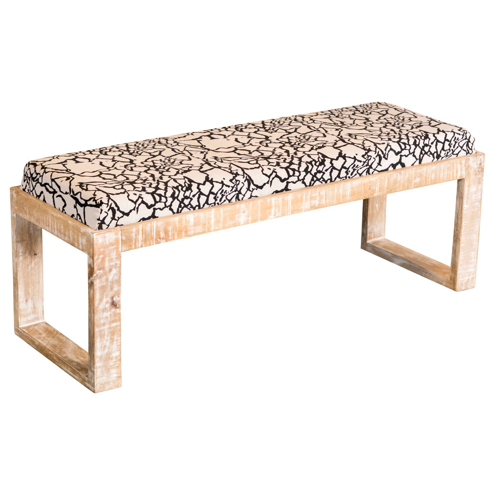 Aiden Fabric Accent Bench, Distressed White Mango Wood