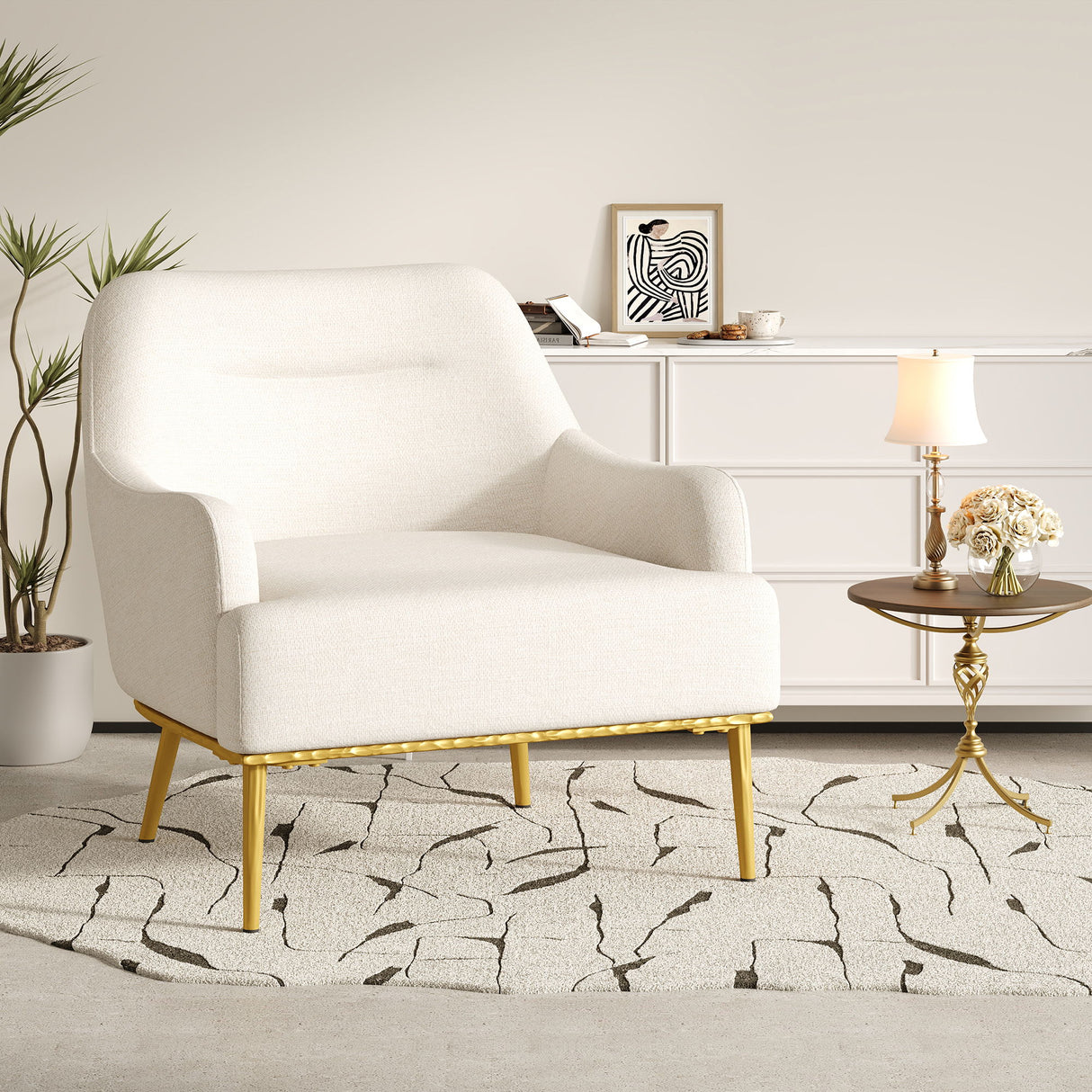 Modern Elegance Accent Chair With Curved Backrest