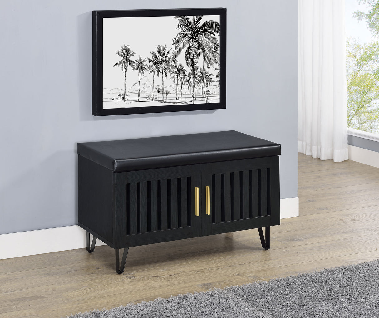 Brixton Black Faux Leather 2-Door Shoe Storage Bench