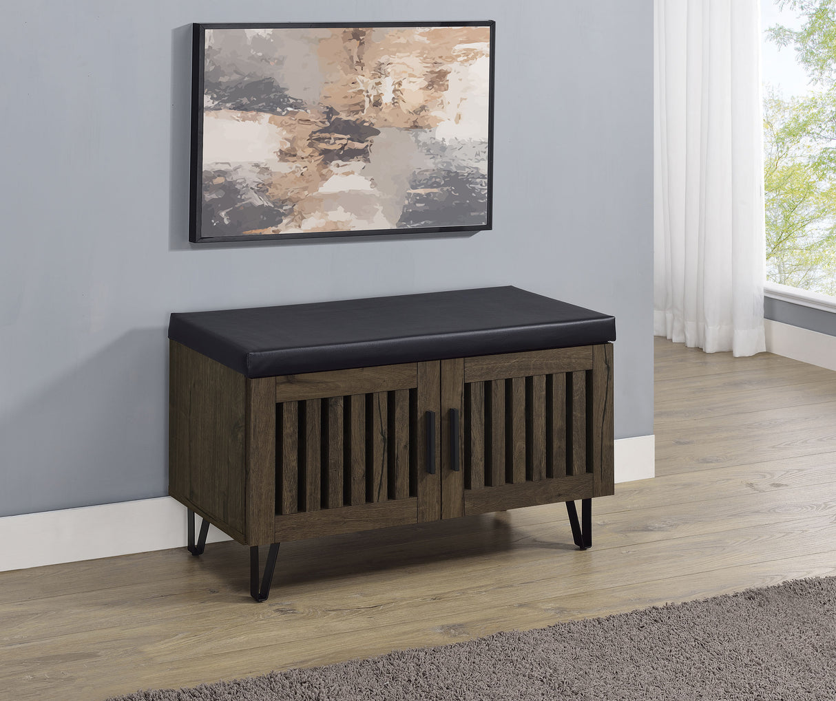 Brixton 2-Door Padded Shoe Storage Bench in Smoked Oak