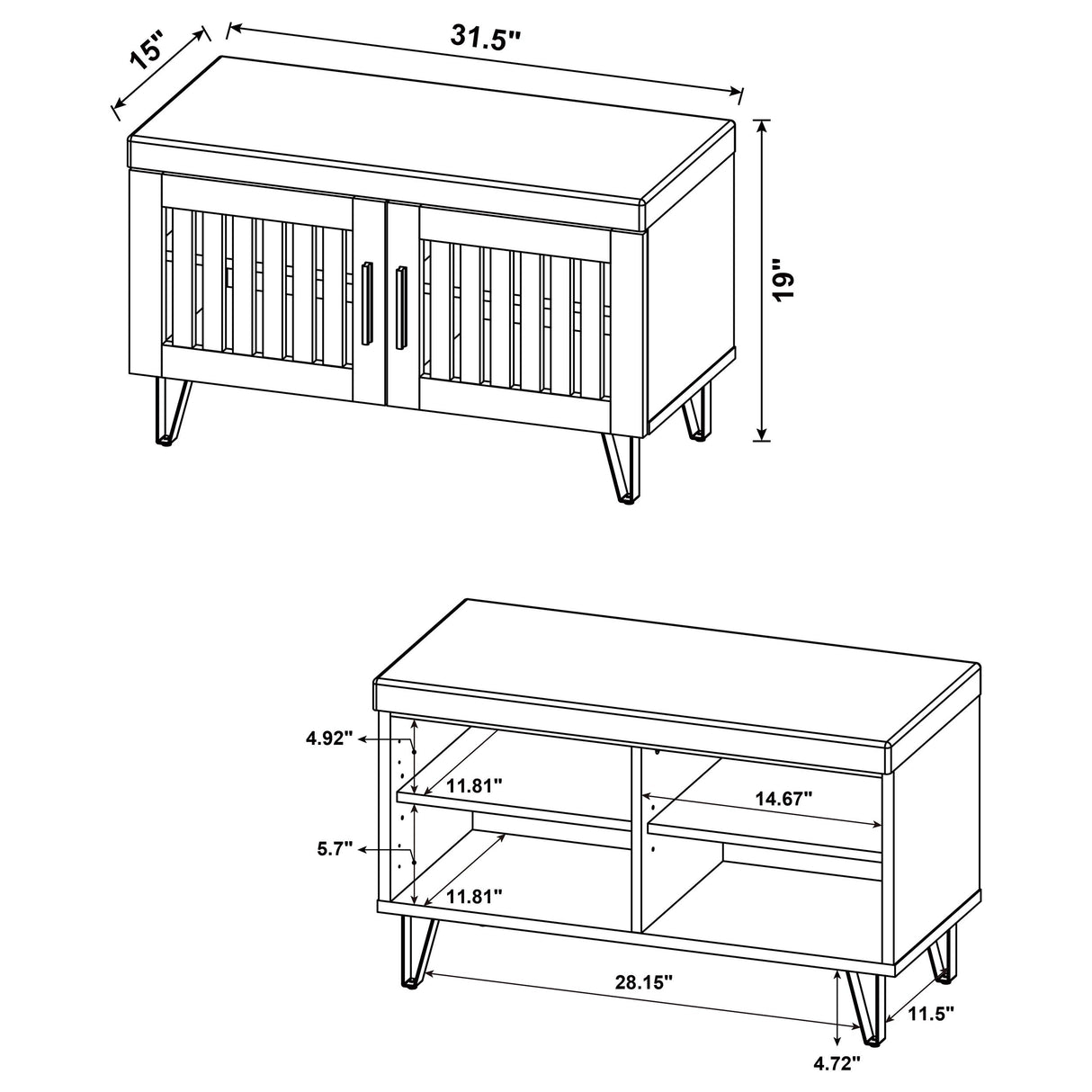 Brixton 2-Door Padded Shoe Storage Bench in Smoked Oak