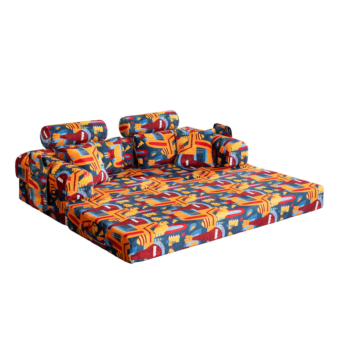Convertible Sleeper Sofa Bed, Foldable Multi Functional Couch For Living Room - Navy / Red