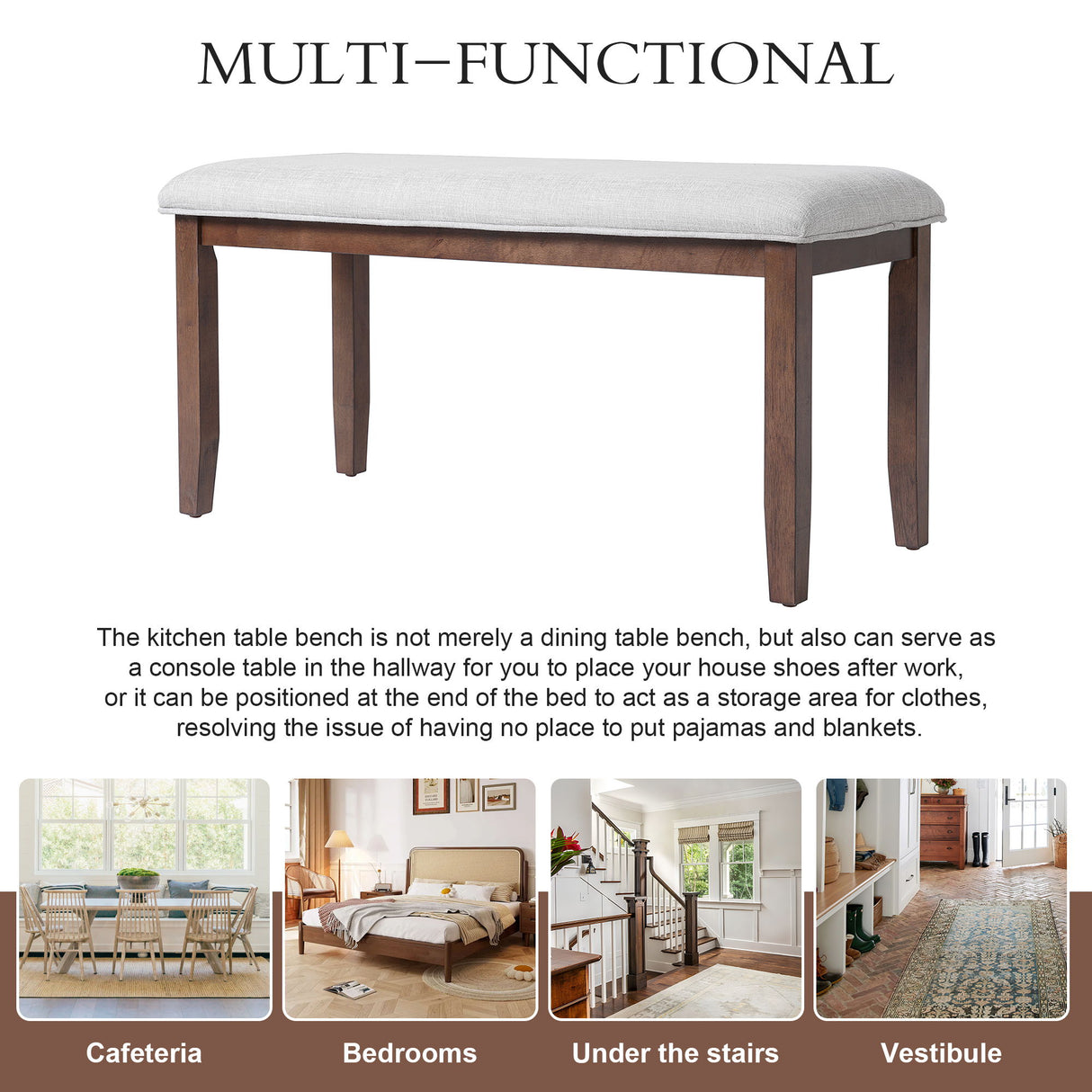 6 Piece Extendable Dining Table Set, Wood Table With Removable Leaf, 4 Upholstered Chairs And Bench - Cherry