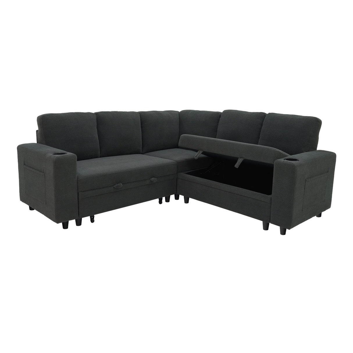 Upholstered L - Shape Sectional Sofa Bed With Pull Out Sleeper And Storage