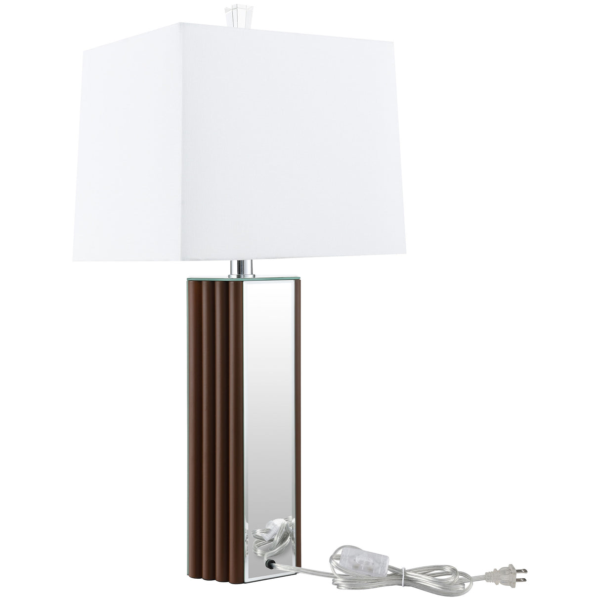 Elena Mirrored Table Lamp with Brown Tapered Base, 30-Inch