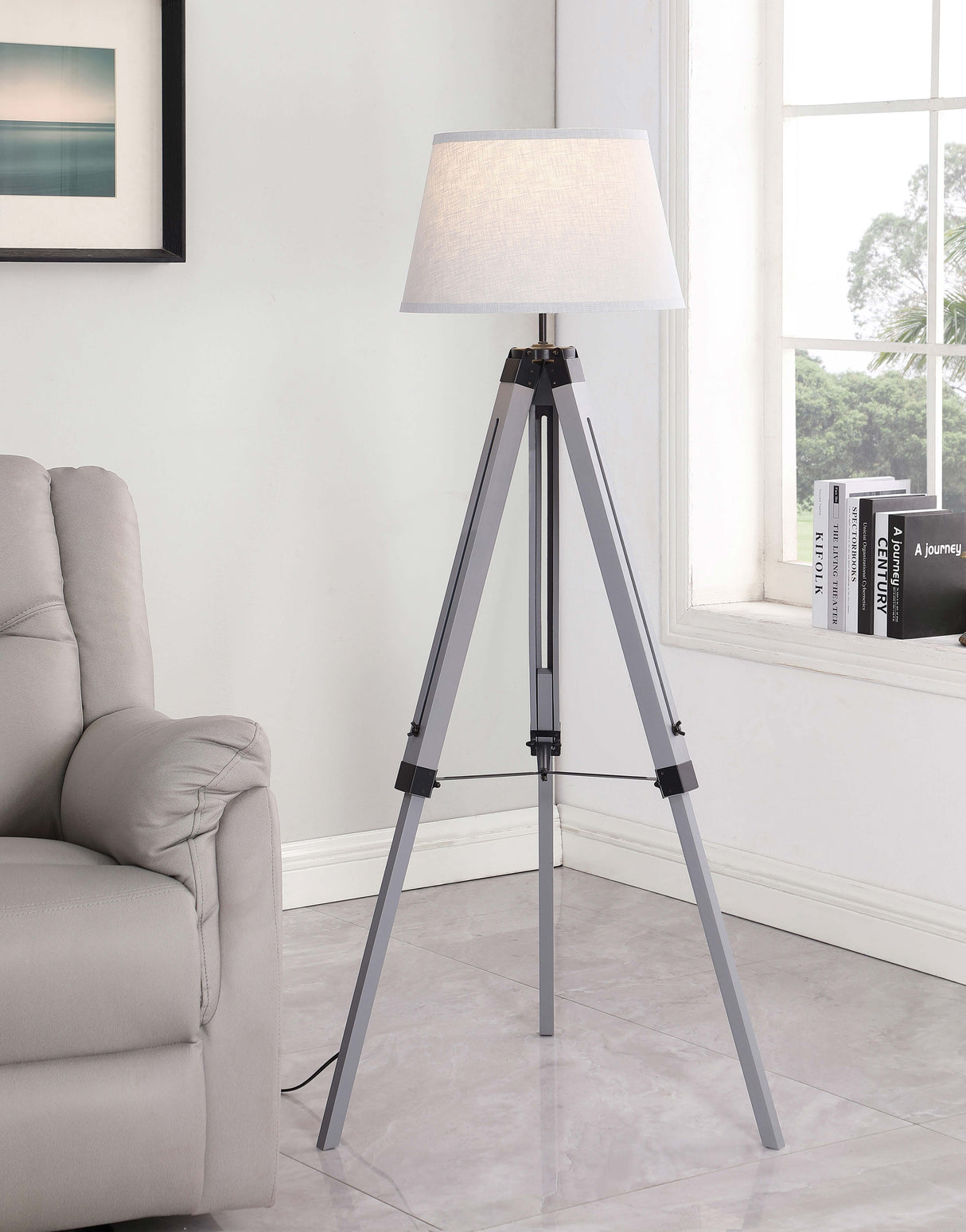 Dayton 56" Grey Metal Tripod Floor Lamp with Empire Shade