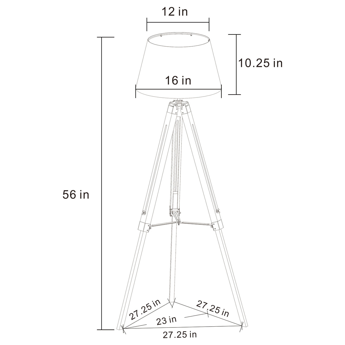 Dayton 56" Grey Metal Tripod Floor Lamp with Empire Shade