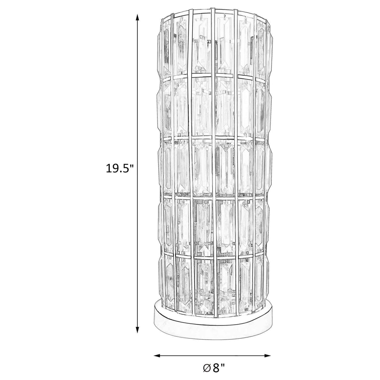 Wanda 20-Inch Crystal Shade Bedside Lamp in Black