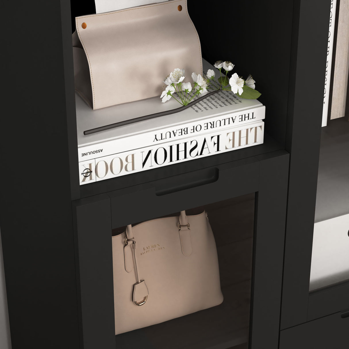 Modern Cabinet With Glass Doors And Drawer
