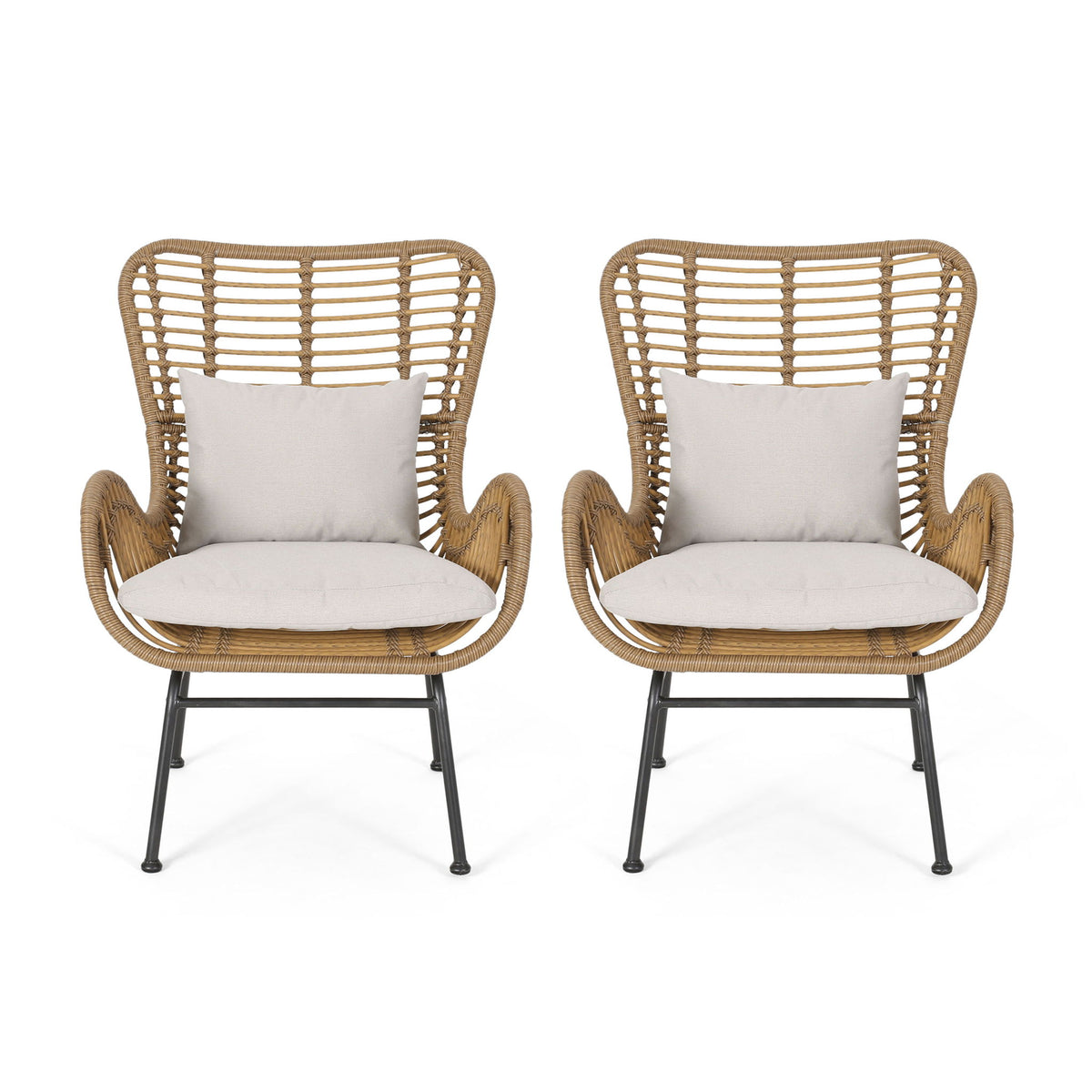 Modern Aesthetic Outdoor Rattan Accent Chair With Metal Legs