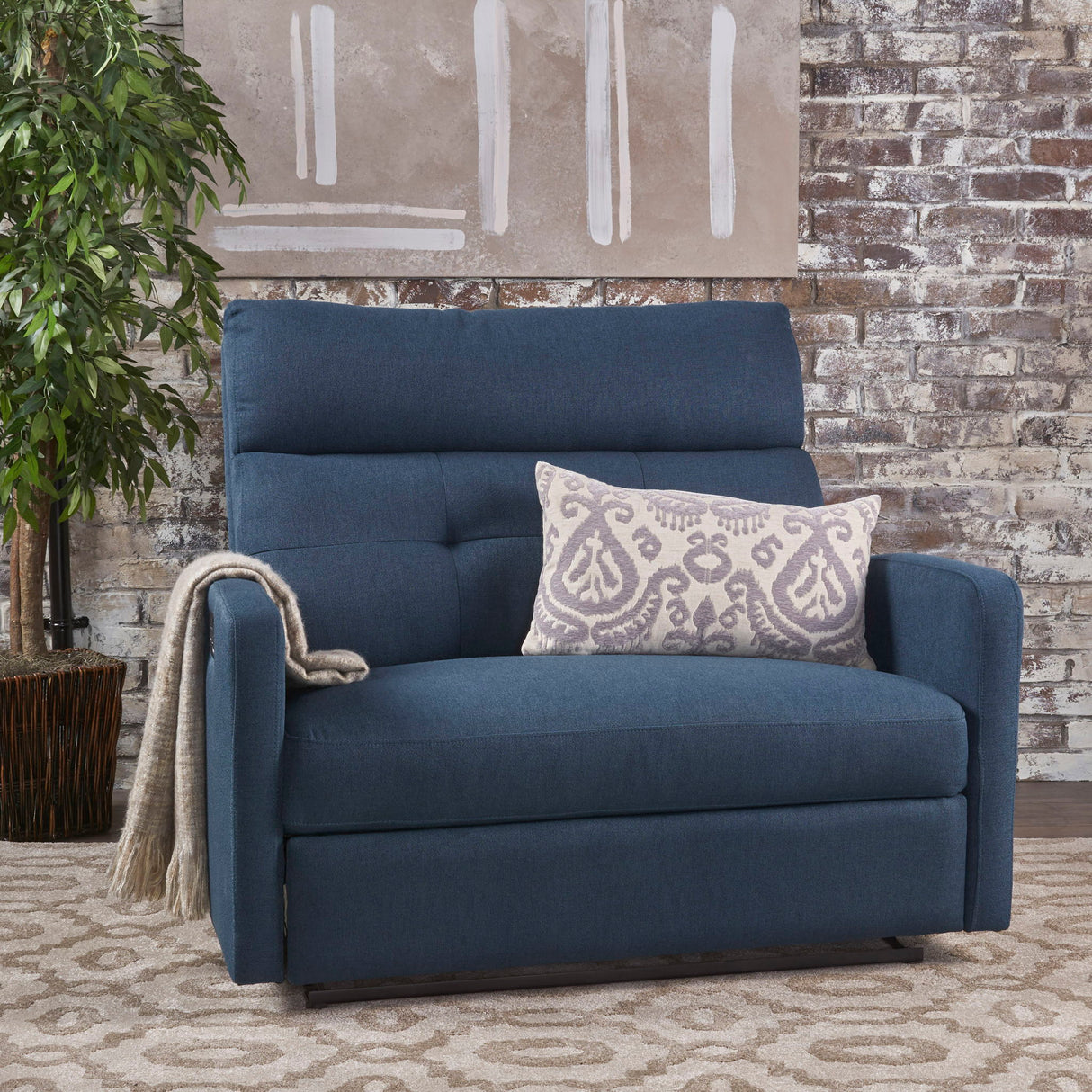 Alma - Contemporary Upholstered Loveseat Recliner - Navy Blue