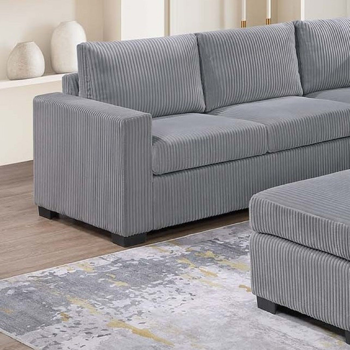 Contemporary L-Shaped Sectional Set With USB Console & Ottoman
