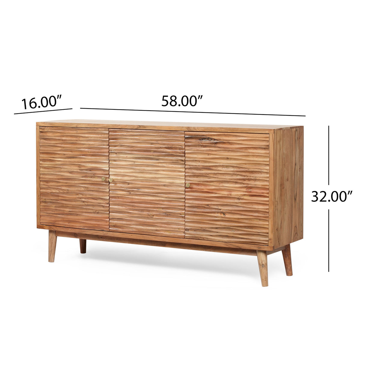 Handcrafted Sideboard Buffet Cabinet with Carved Texture Acacia Wood 58x32in Natural