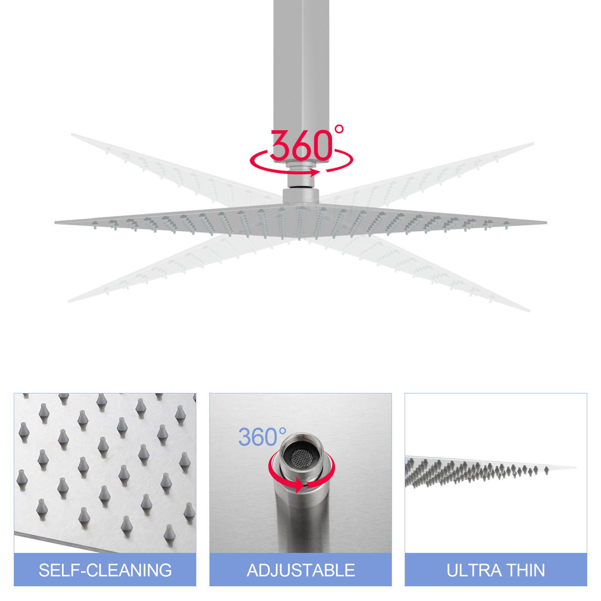 10" Square Rainfall Shower Head, Wall / Ceiling Mounted, Stainless Steel - Chrome