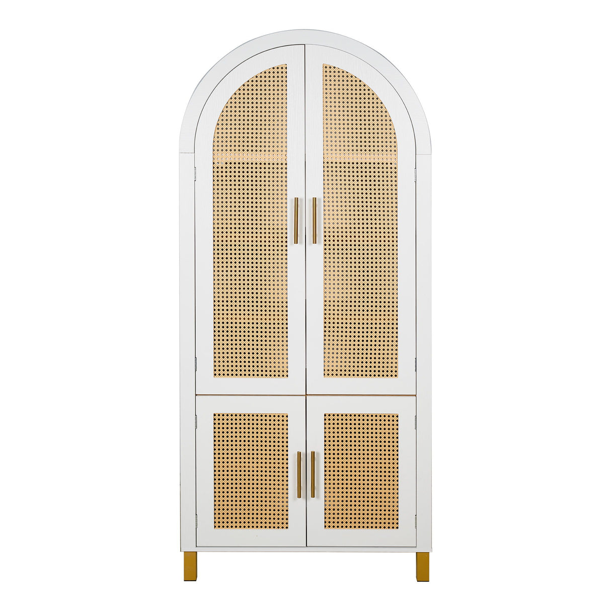Tall Arched Cabinet With Rattan Doors & Adjustable Shelves