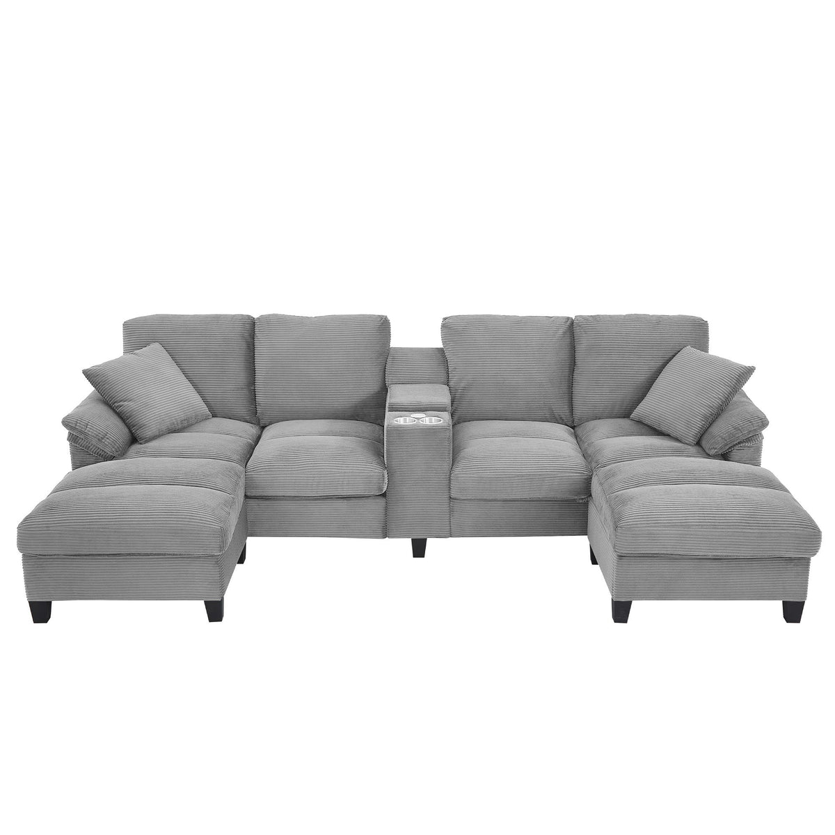Modern U - Shaped Sectional Sofa With Storage Ottomans, USB Ports, And Cup Holders