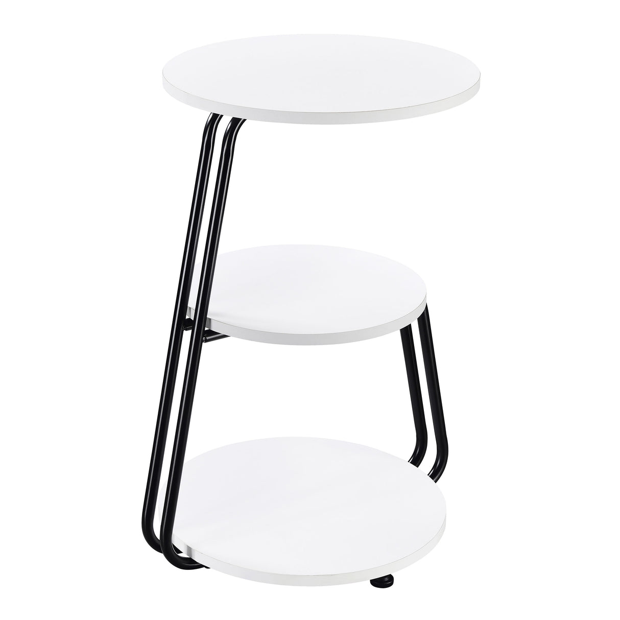 Hilly 3-Tier Round Accent Side Table, White and Black