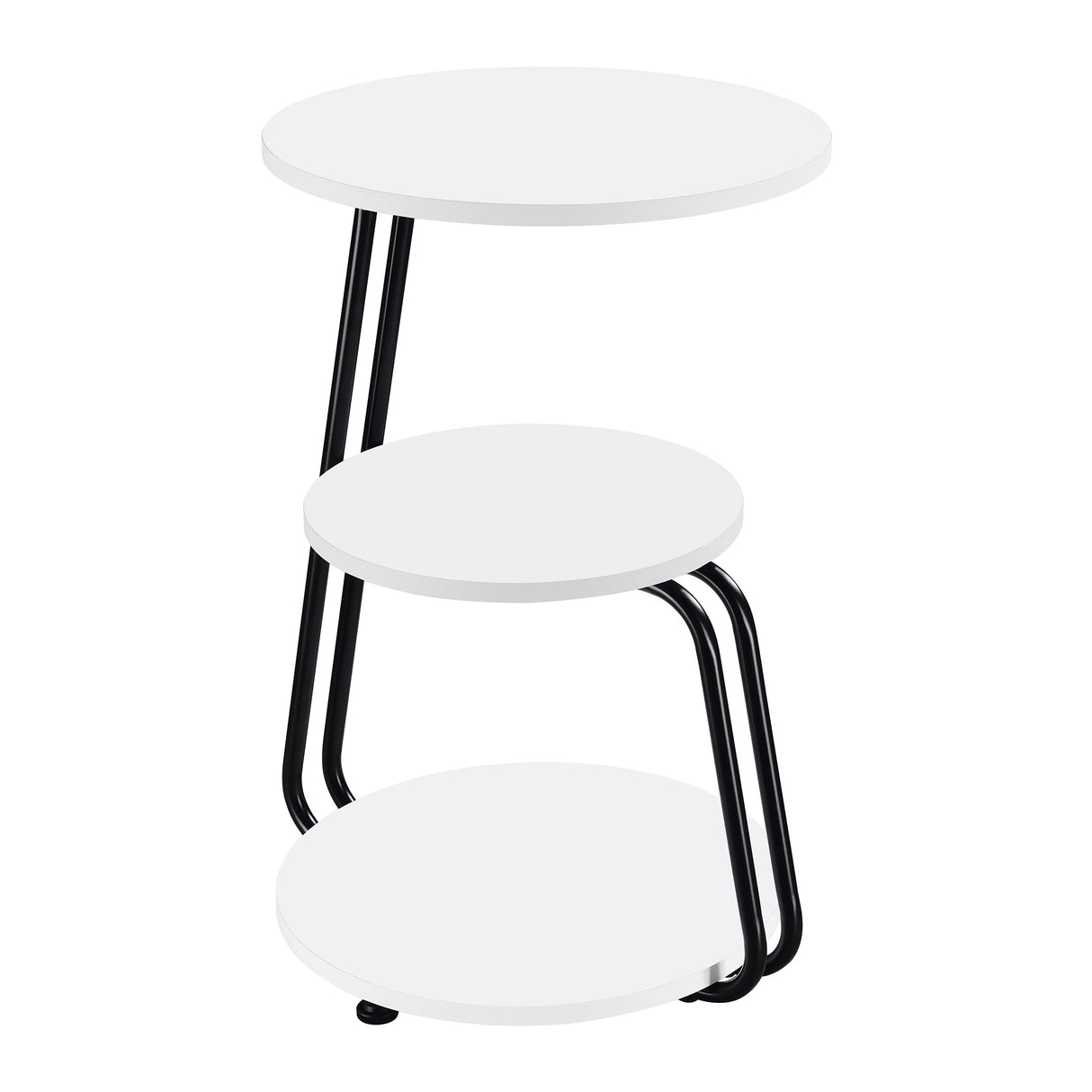 Hilly 3-Tier Round Accent Side Table, White and Black