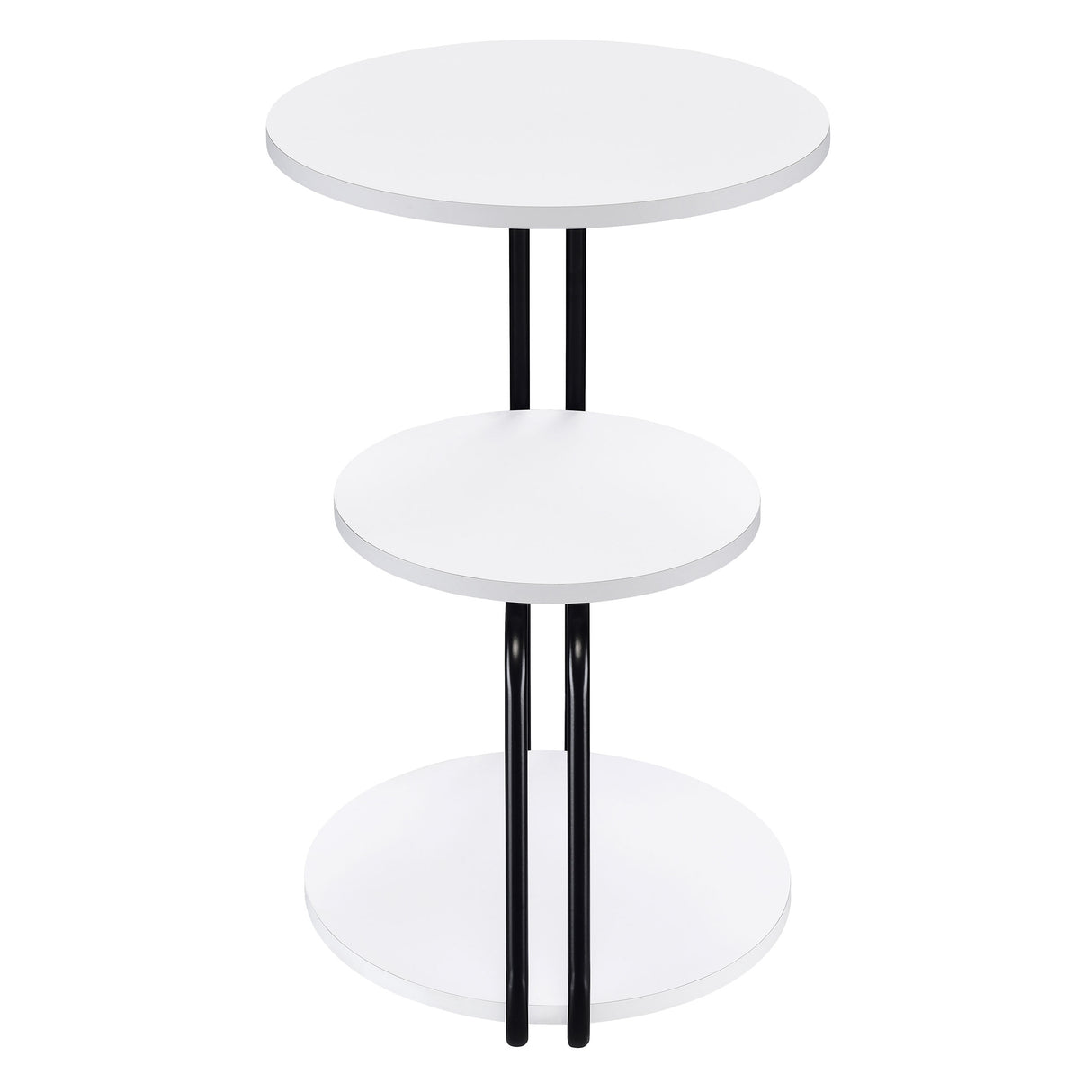 Hilly 3-Tier Round Accent Side Table, White and Black