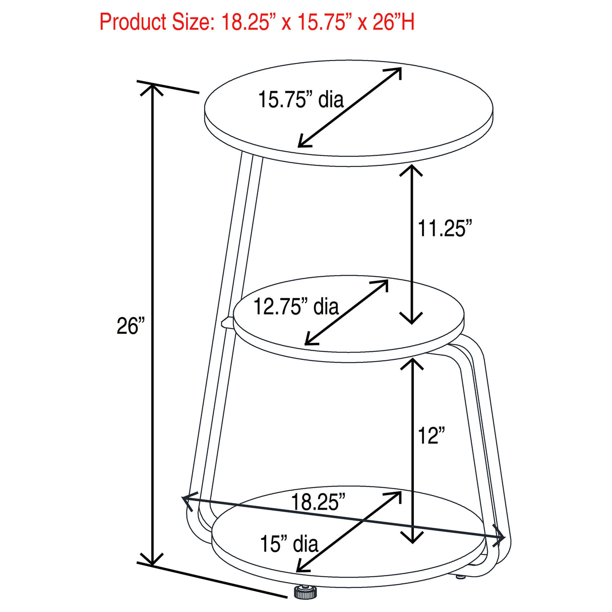 Hilly 3-Tier Round Accent Side Table, White and Black