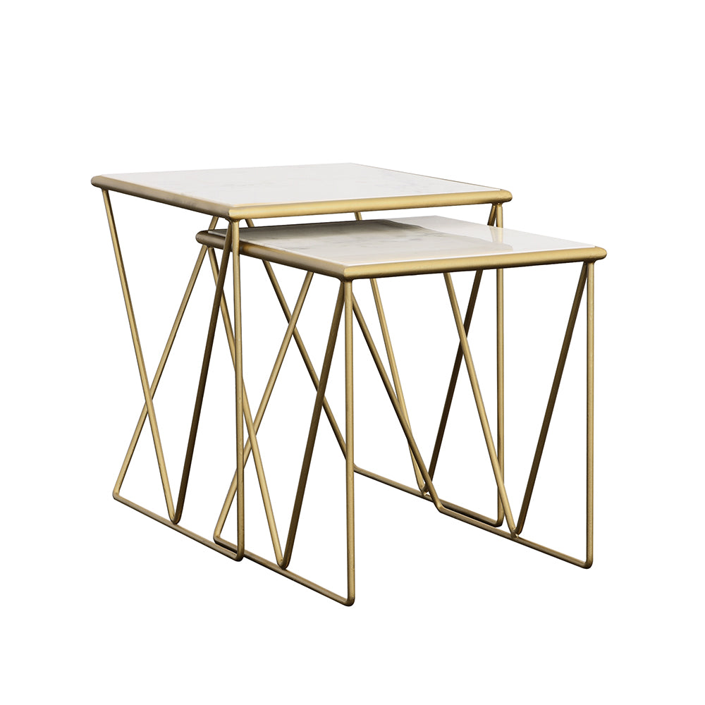 Bette White Marble and Gold 2-Piece Nesting Table Set