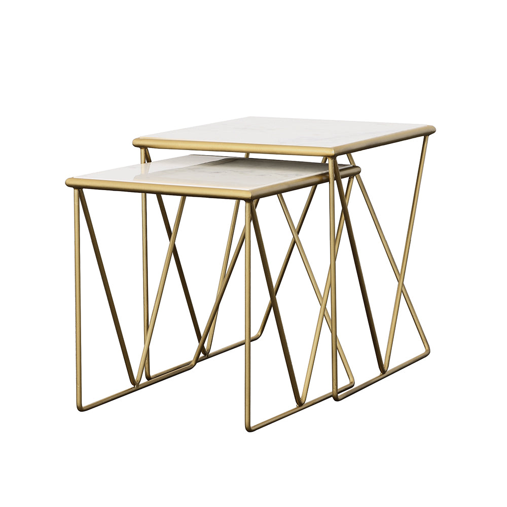 Bette White Marble and Gold 2-Piece Nesting Table Set