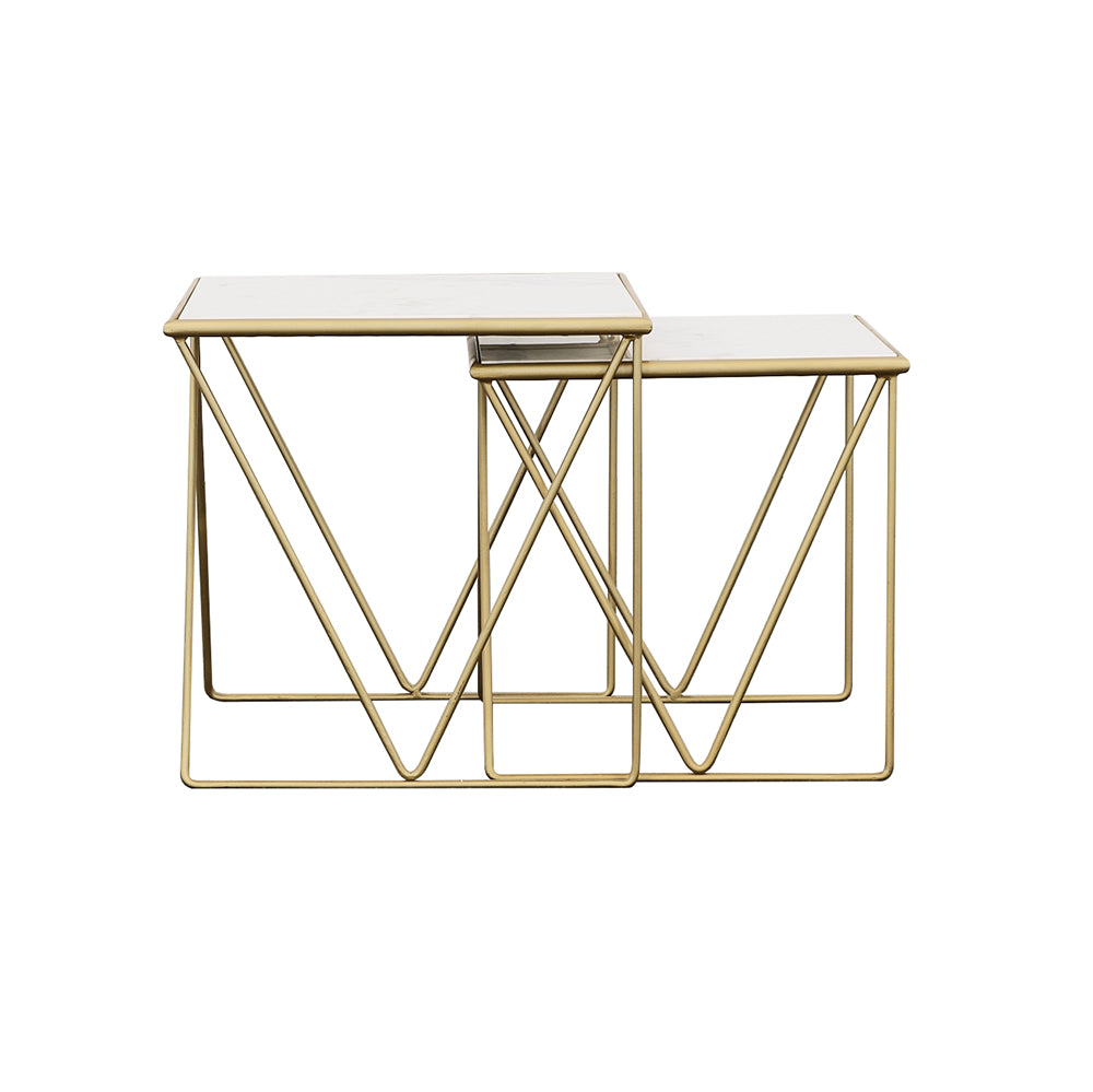 Bette White Marble and Gold 2-Piece Nesting Table Set