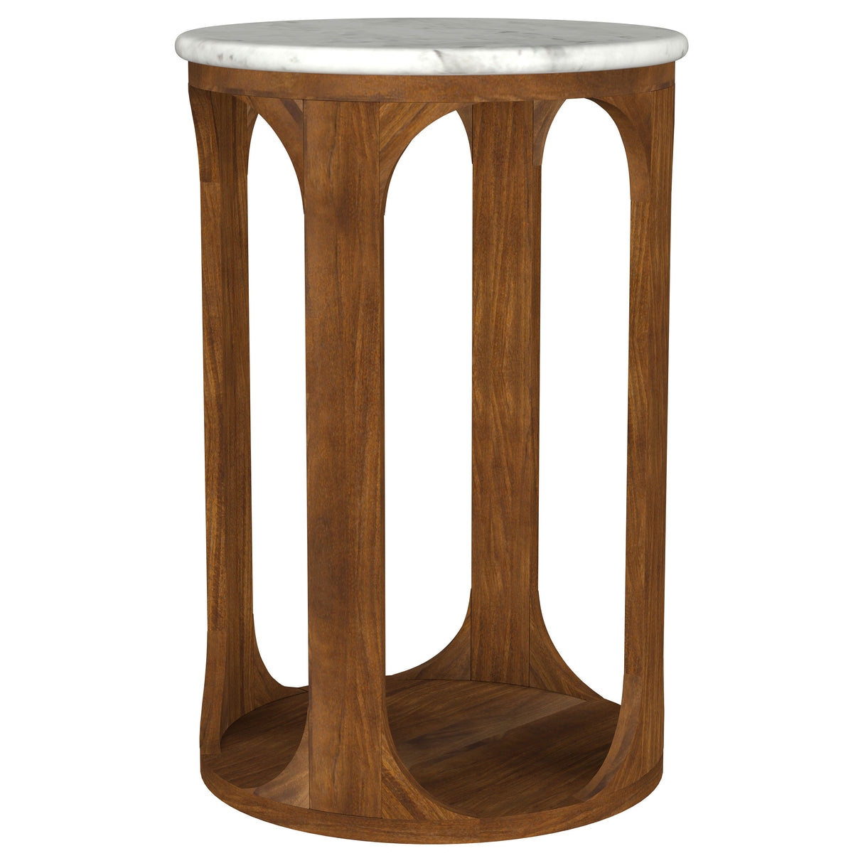 Berkeley Round Marble Top Side Table, White and Brown